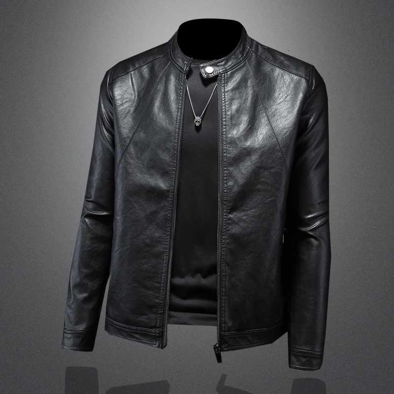 2024 Autumn and Winter New Fashion Handsome with Solid Color Men Stand Collar Motorcycle Leather Coat Slim Fashion M5XL W251023
