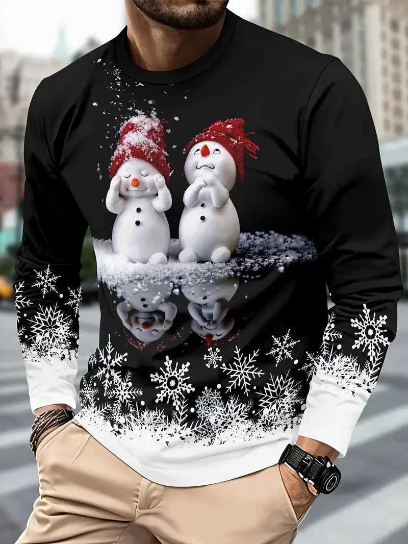 3D Printed Snowman Graphic Long Sleeve TShirt Fashion Santa Clause Pattern ONeck Pullover Mens Christmas Elements Casual TopsXJ251023