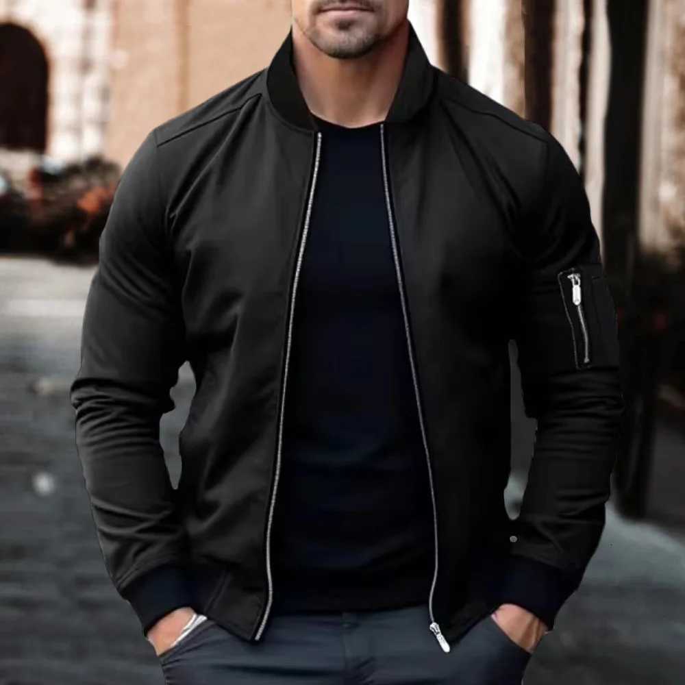 Autumn New Jackets for Men Solid Color Bomber Jacket Coat Business Stand Collar Male Windbreaker Outwear Mens Zipper Streetwear W251023