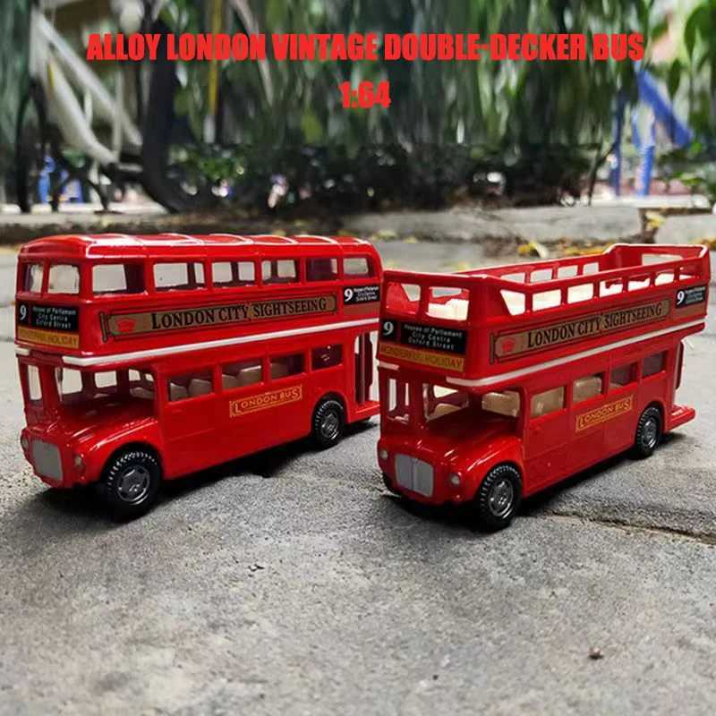 164 Vintage British Europe Double Decker Bus Diecast Alloy Car Model Metal Pull Back Simulation Car Toy Decor Antique Kids ToyT251023