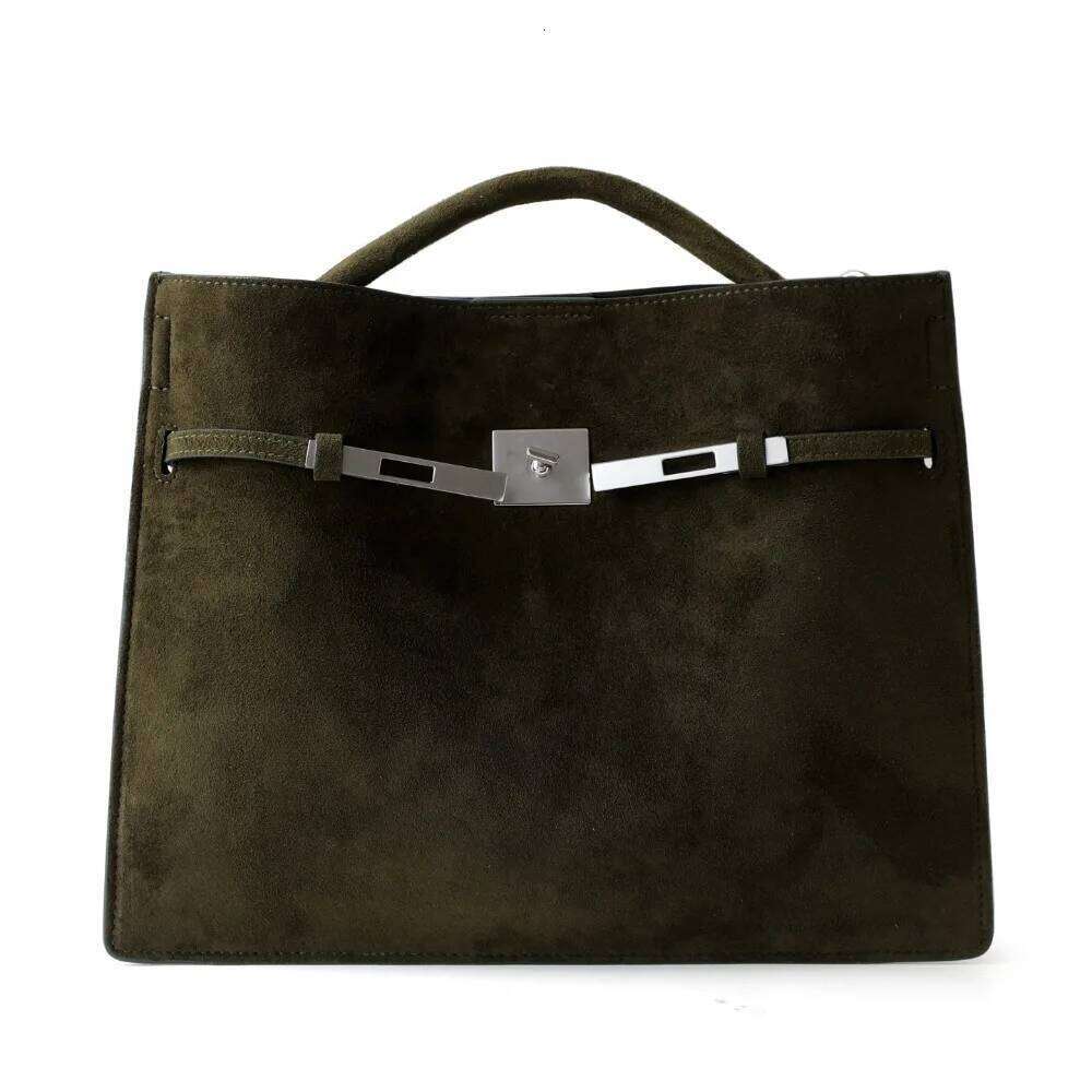 Niche Light Autumn Winter Lock Retro Suede High Texture Portable Shoulder Crossbody Commuter Tote Bag Large Capacity