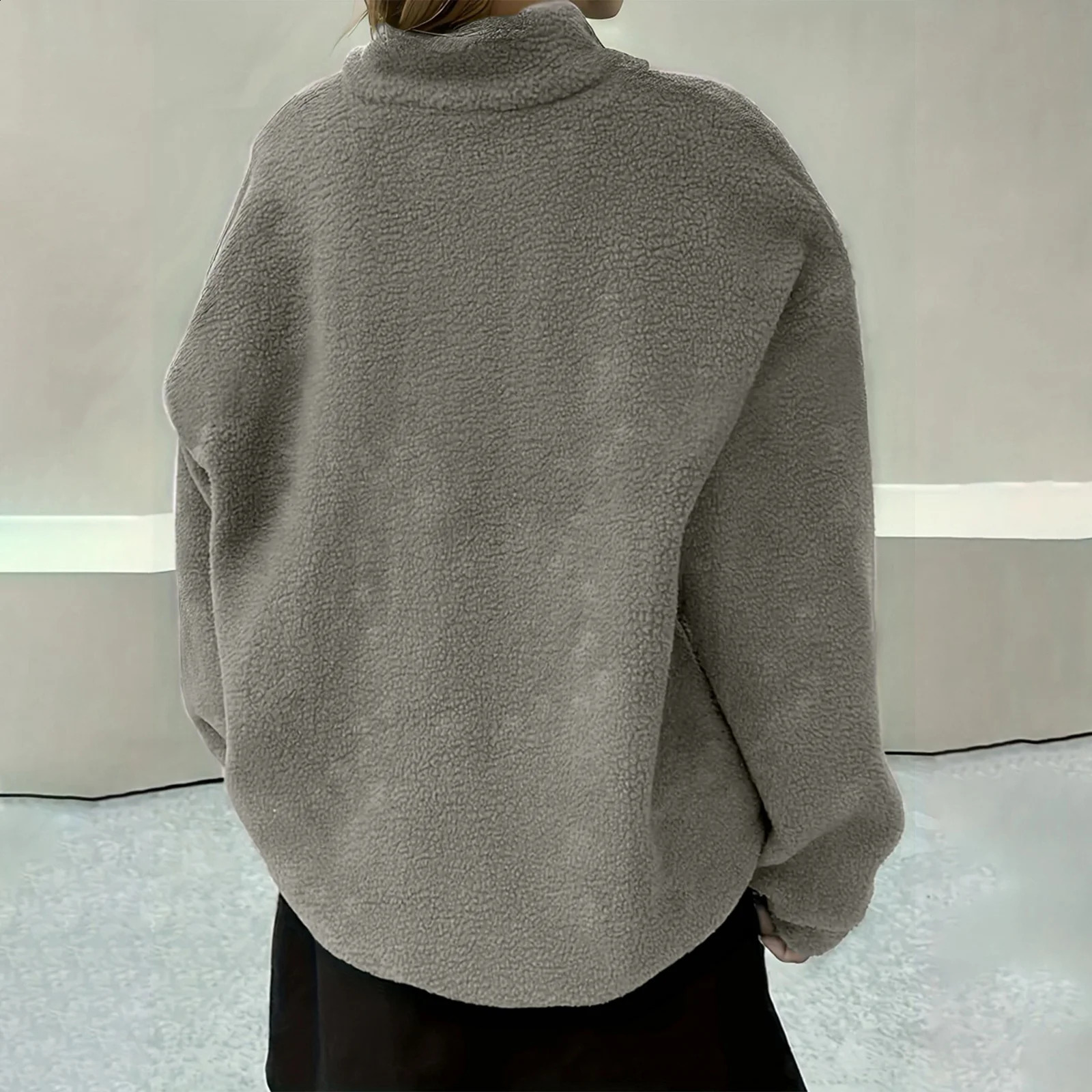 YHOPE Womens Loose And Comfortable Vneck Long Sleeved Fleece Solid Color Hoodie 251022