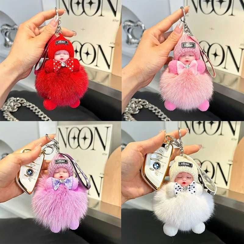 Cute Fluffy Plush Sleepy Doll Keychain For Women Girls Bag Car Key Chain Kawaii Key Ring On Bag Car Trinket Pendant Gift Z251023