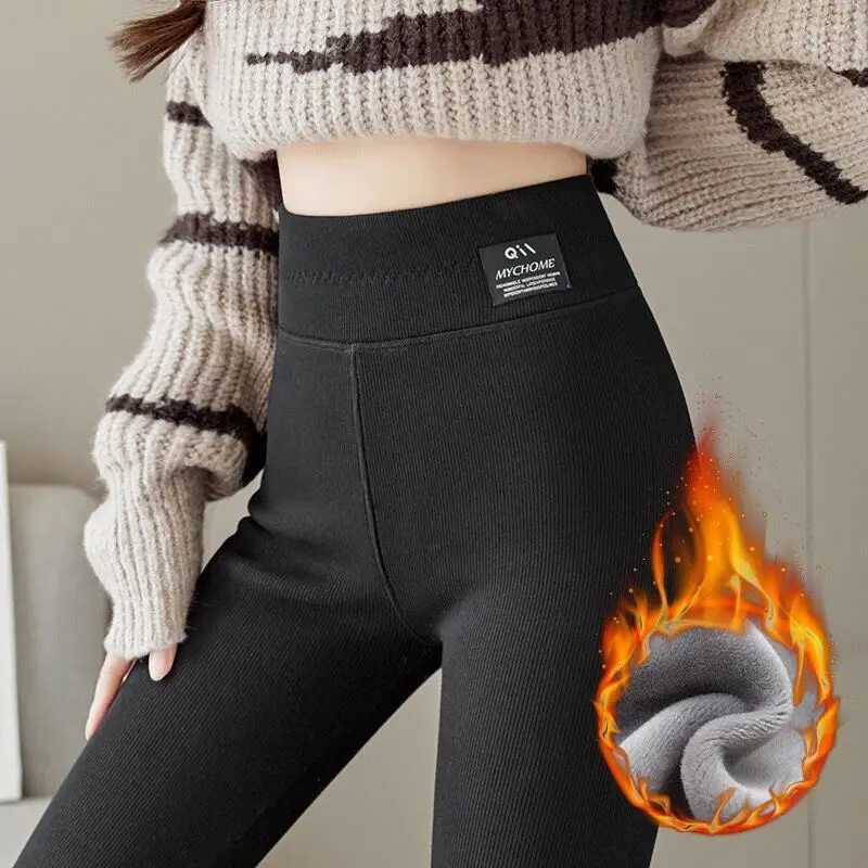 Womens Winter Leggings Thicken Warm 2025 High Waist Ribbed Leggings Fleece Lined Tights Fashion Sexy Casual High Quality PantsT251023