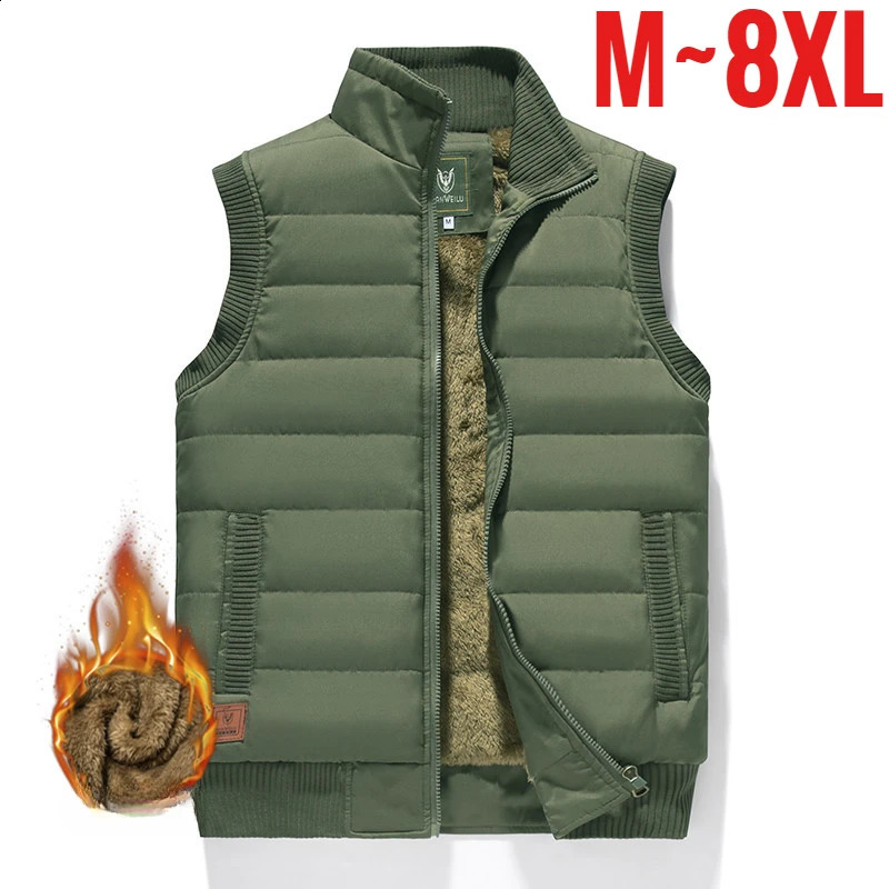 Plus Size Winter Mens Vest Fur Fleecelined Thick Warm Sleeveless Jacket Male Casual Zipper Up Thermal Outdoor Padding Big 6XL 251023
