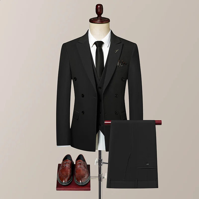 Double breasted British suit vest trousers Bridegroom wedding slim dress casual fashion handsome threepiece set 251023