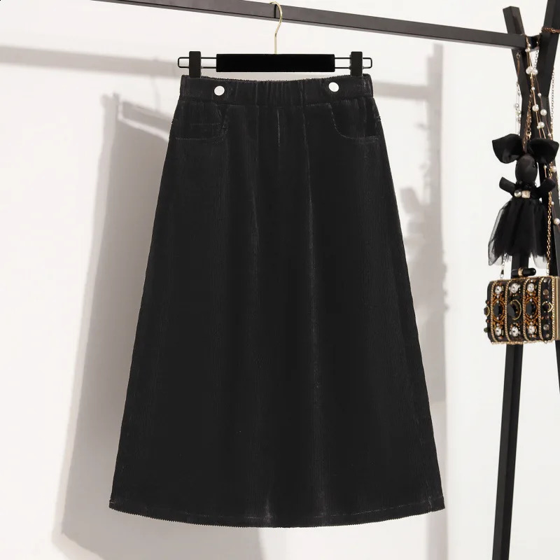 Plus Size High Waist Oversized Corduroy A Line Skirt for Women MidLength Vintage Style Pockets Elegant Autumn Fashion plus 251022