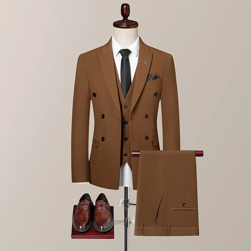 Double breasted British suit vest trousers Bridegroom wedding slim dress casual fashion handsome threepiece set 251023