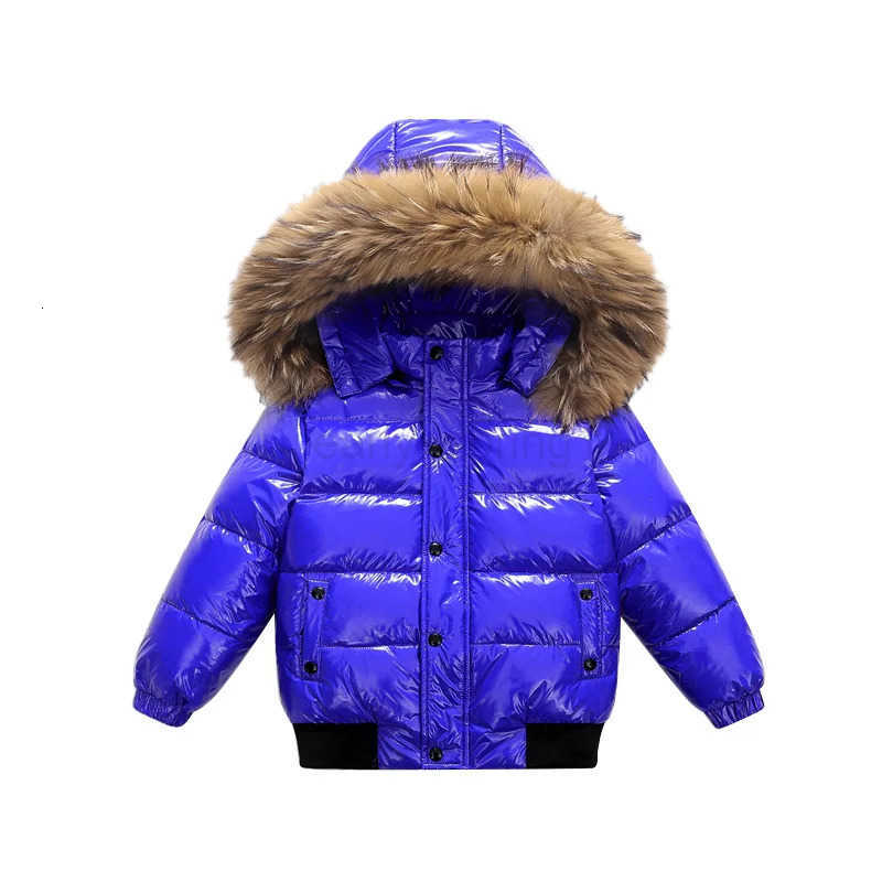 Winter Children Boys Down Jacket Faux Fur Hooded Thicken Warm Toddler Girls Outerwear Plus Velvet Windproof Shinny Kid Girl Coat T251023