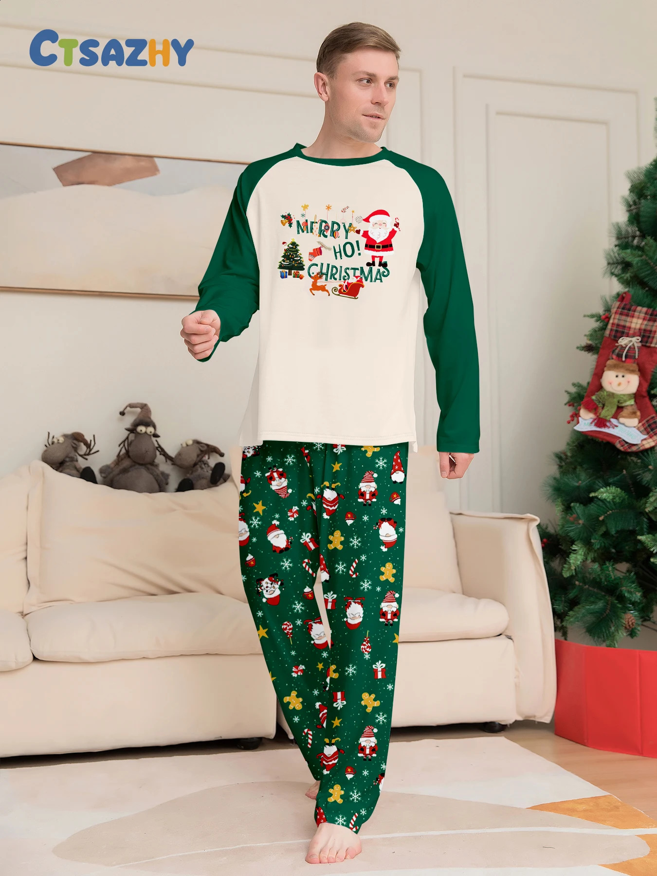 Merry Christmas Cartoon Pattern Mom Dad Kids Matching Pajamas Set 2 Pieces Suit Baby Romper Soft Loose Xmas Family Look Pyjamas 251023