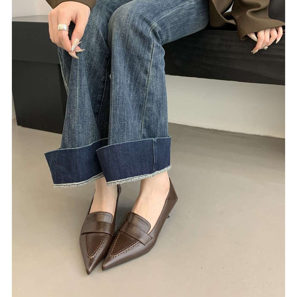 2025 Autumn Winter High Heels Thin Designer Shoe Deep Mouth Pointed Toe Single Elegant Mid Heel Commuting Professional Women's Shoes