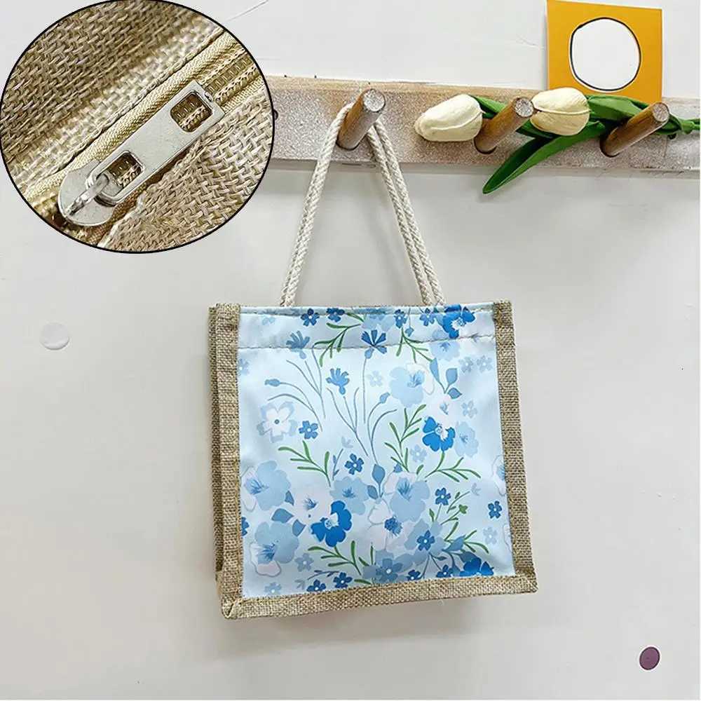Ins Lunch Bags For Women Floral Print Tote Bag Food Storage Linen Bag Functional Portable Travel Picnic Outdoor Eco Shopping BagL251023