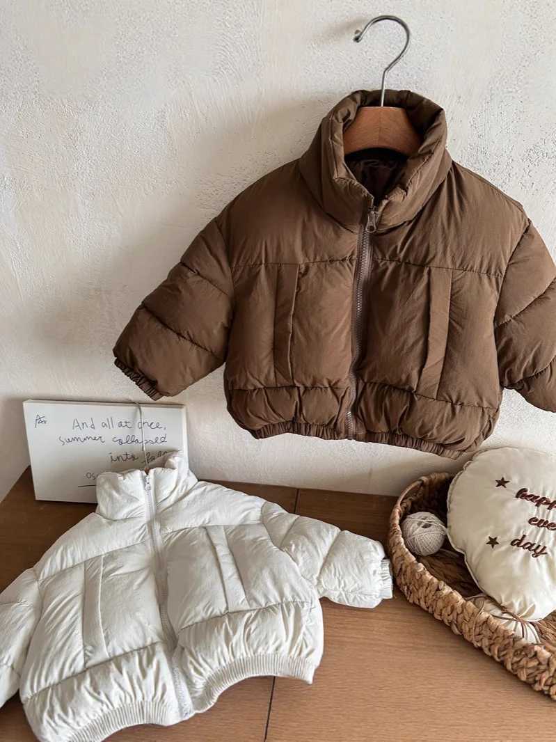 2025 Winter New Children Cotton Padded Jacket Solid Boys Thick Warm Windproof Coat Girls High Neck Zipper Jacket Kids Clothes Y251023
