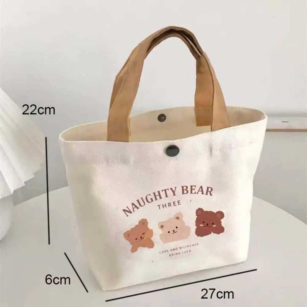 Cute Bear Canvas Tote Food Bag Women Japanese Peach Lunch Bag Korean Mini Handbags Lunch Box Cloth Picnic Travel Storage BagsL251023