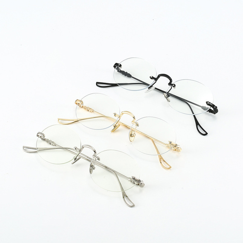 New Trendy Frameless for Women Korean Artistic Round Same Style Frame Anti-Blue Light Glasses