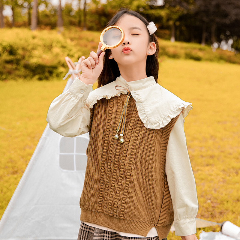 Female designer fashion children's clothing Spring and Autumn new Korean style children's shirt, girls' sweater two-piece set, wholesal