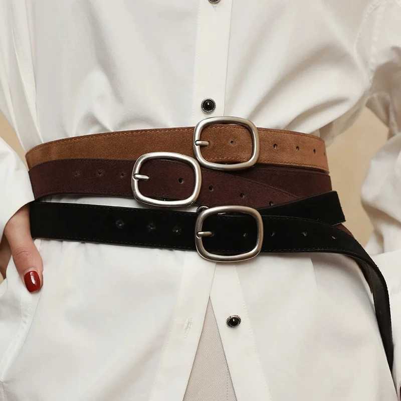 Fashion Suede Cowhide Womens Belts Genuine Leather 28cm Wide Belt Metal Buckle Women Belt Matched Dress Jeans Skinny GirdleXJ251023