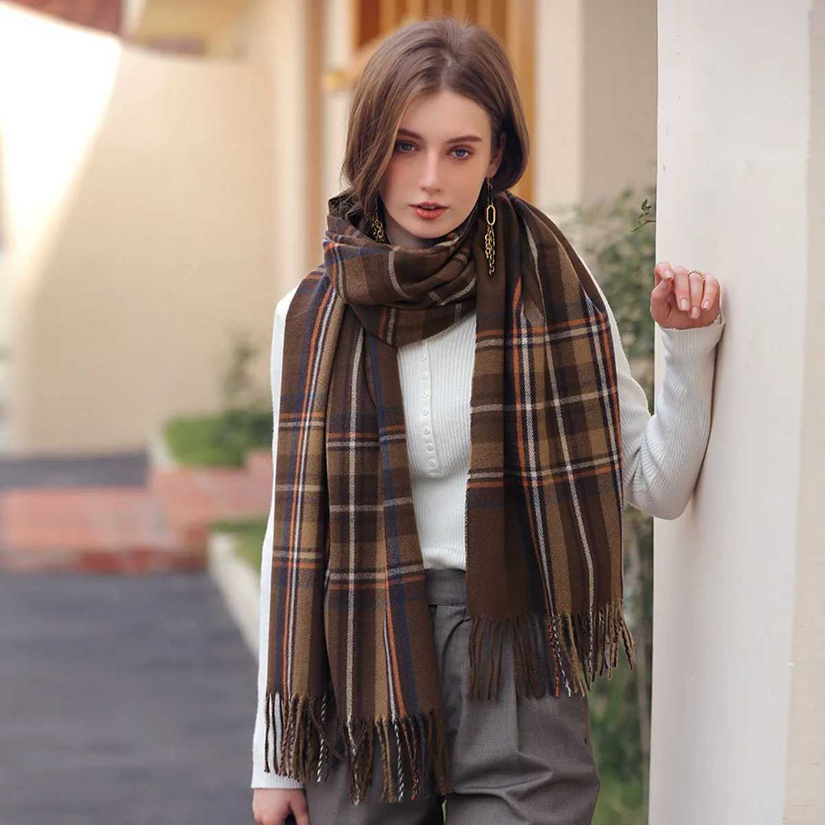 Womens Fashion Scottish Style Tartan Warm Scarf Plaid Soft Long Wrap Shawl Christmas Valentines Day for Girlfrend Wife Mom J251113