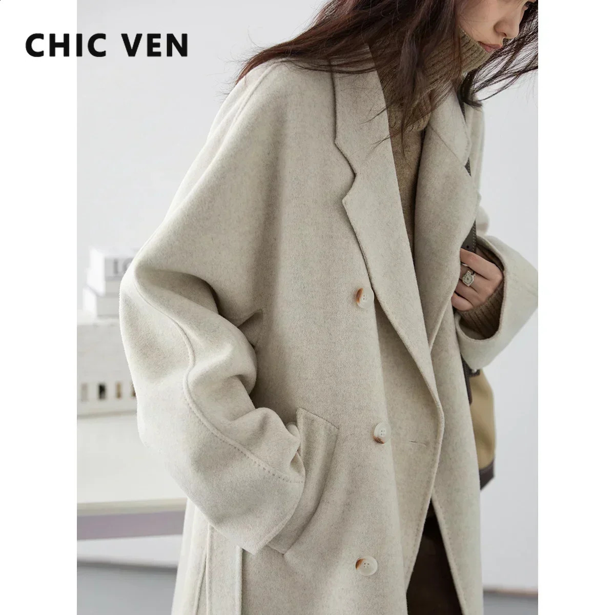 CHIC VEN Women Long Doublesided Woolen Coats Retro Loose Female Overcoat Double Breasted Ladies Windbreak Autumn Winter 251021