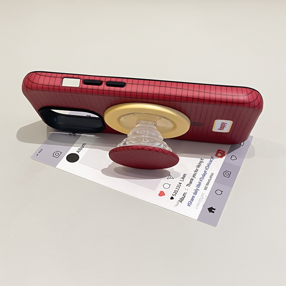 Magnetic 2-in-1 Stand Compatible with iPhone 16 Pro Max Phone Ins Red Plaid 15/17 Protective Case 13