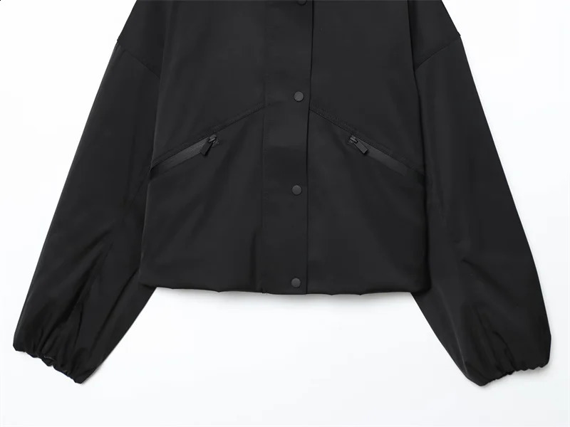 Womens Coat Autumn Style Black Long Sleeve Hooded Waterproof Windproof Simple Jacket Casual Fashion Versatile 251013