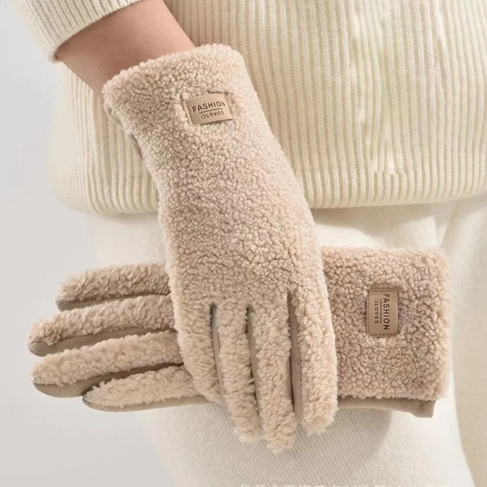 Polar Fleece Winter Gloves Warm Full Finger Driving Mittens Touchable Screen Windproof Cold Proof Gloves 251021