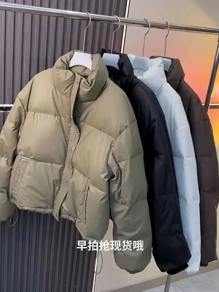 PinkyIsBlack Winter Women Puffer Jacket Warm Short Stand Collar Parkas Female Casual Loose Coat Zipper Long Sleeve Overcoat 251021