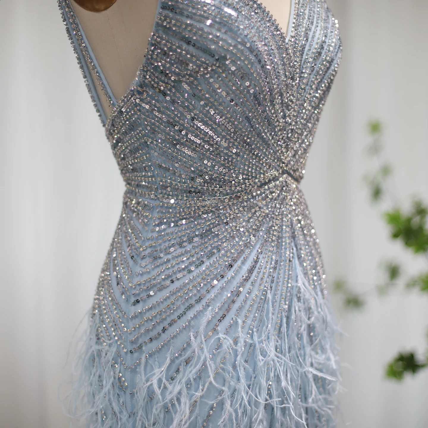 Sharon Said Beaded Blue Feather Prom Dress Sexy Spaghetti Straps Backless Rose Pink Evening Dress Arabic SS004 Customized 251020