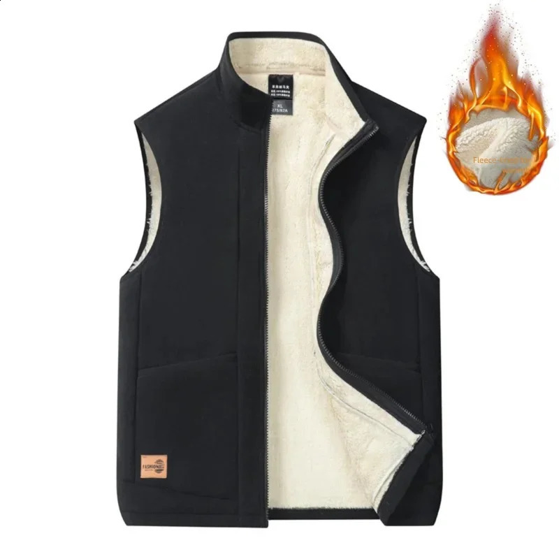 Fleece vest for men and women in spring thickened warm standup collar loose large sized jacket with fleece 251023