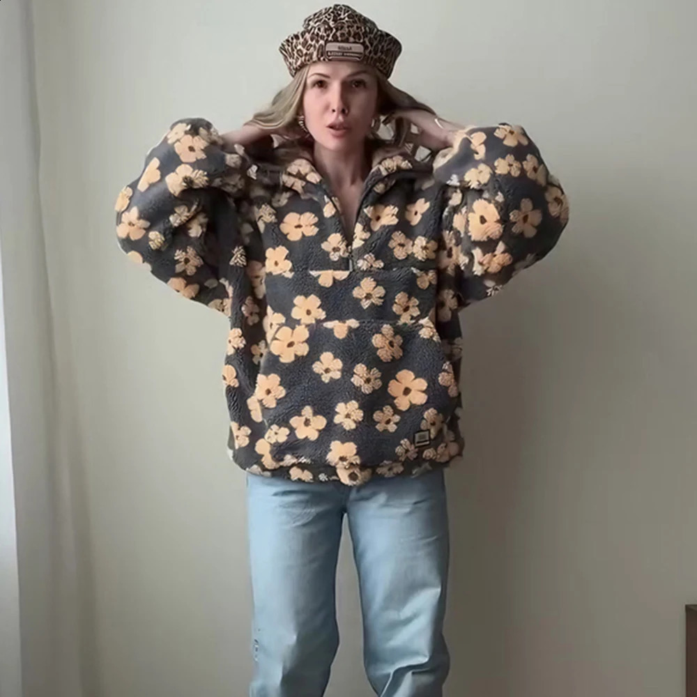 Talenza Fashion Print Pullover ContrastOversized Zipper Knit LongSleeve Top Casual Warm Office Wear Vintage Women Sweatshirts 251022