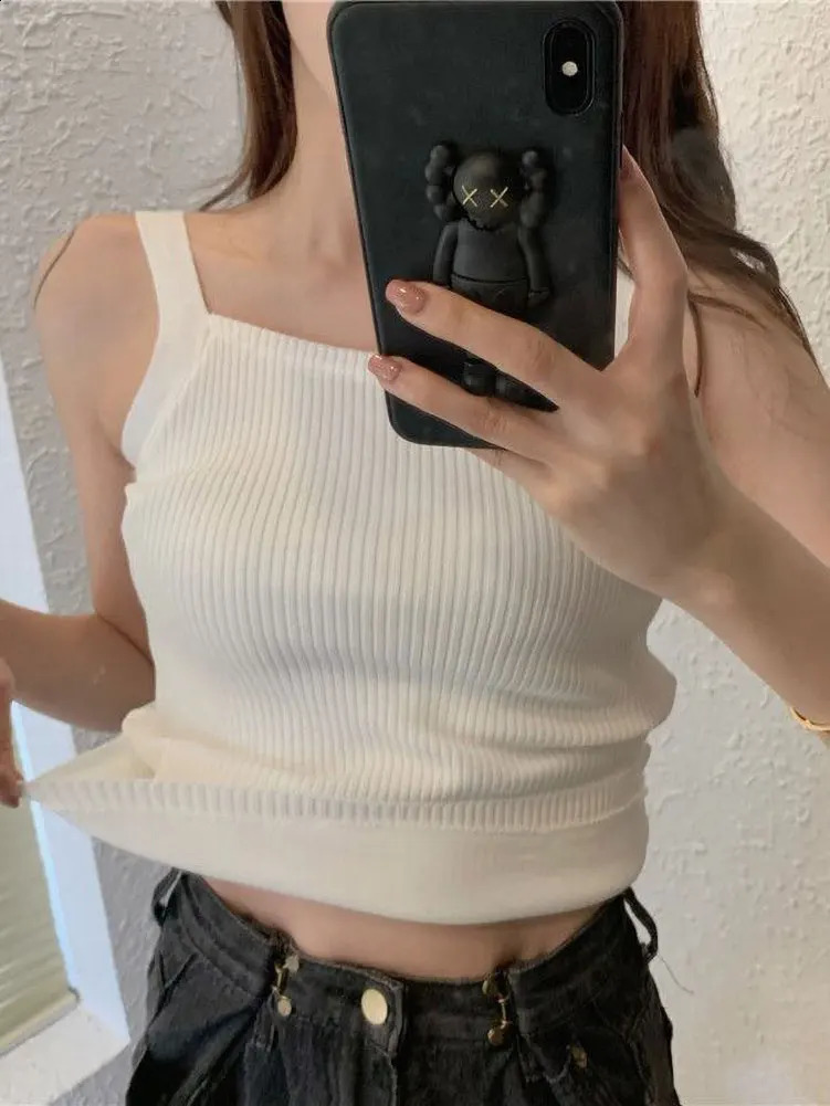 Autumn Winter Fleece Knit Tank Tops Women Thin Strap Sleeveless TShirt Female Backless Basic Tops Camis Lady Casual Solid color 251023