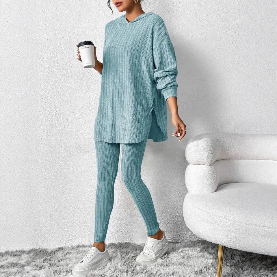 Autumn and Winter European American Womens Clothing Loose Hooded Long Sleeve Casual Trousers Thread Set 251022