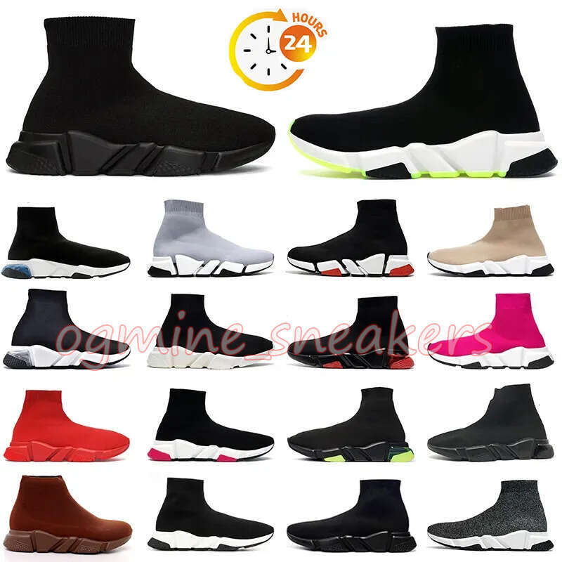 Designer sock shoes men women Graffiti White Black Red Beige Pink Clear Sole Lace-up Neon Yellow socks speed runner trainers flat platform sneakers casual shoe