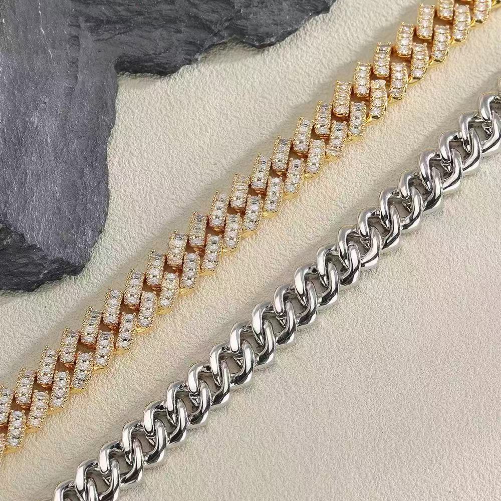 12mm Hip Hop Mens Chain Jewelry 925 Sterling Silver Fully Vvs Moissanite Cuban Link Chain in Stock