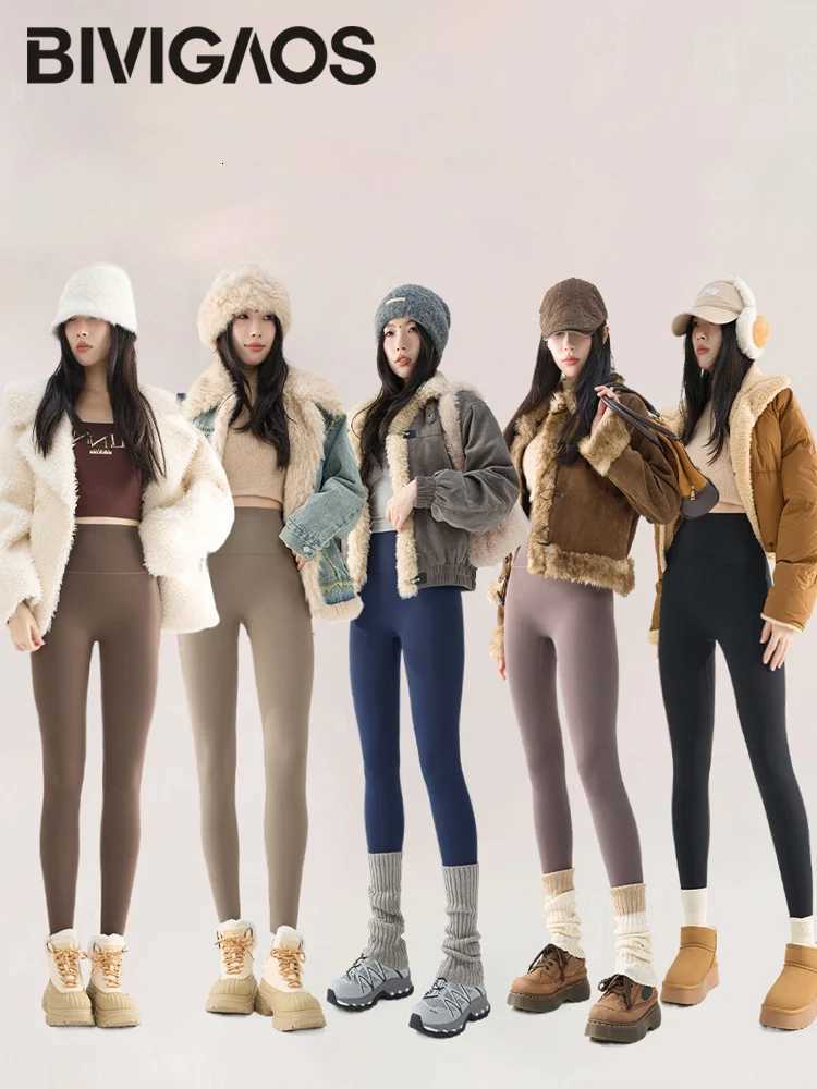 BIVIGAOS Autumn Winter Fleece Thick Shark Leggings Womens High Waist Butt Lifter Warmth Alpaca Velvet LeggingsT251023