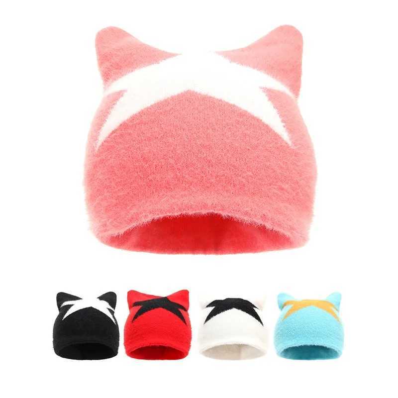 Halloween Devil Cat Ear Star Jacquard Knitted Hat Plush Warm AutumnWinter Street Y2K BeaniesXJ251023