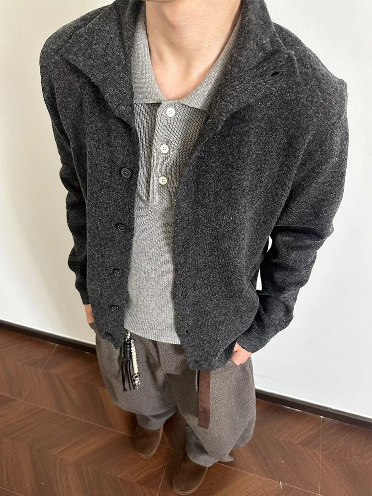 Knitwear Mens Casual Shirts Fall Winter Daily Leisure Buttoned Lapel Knit Cardigan Tops Men Clothing Vintage Slim Knitted Shirt 251016