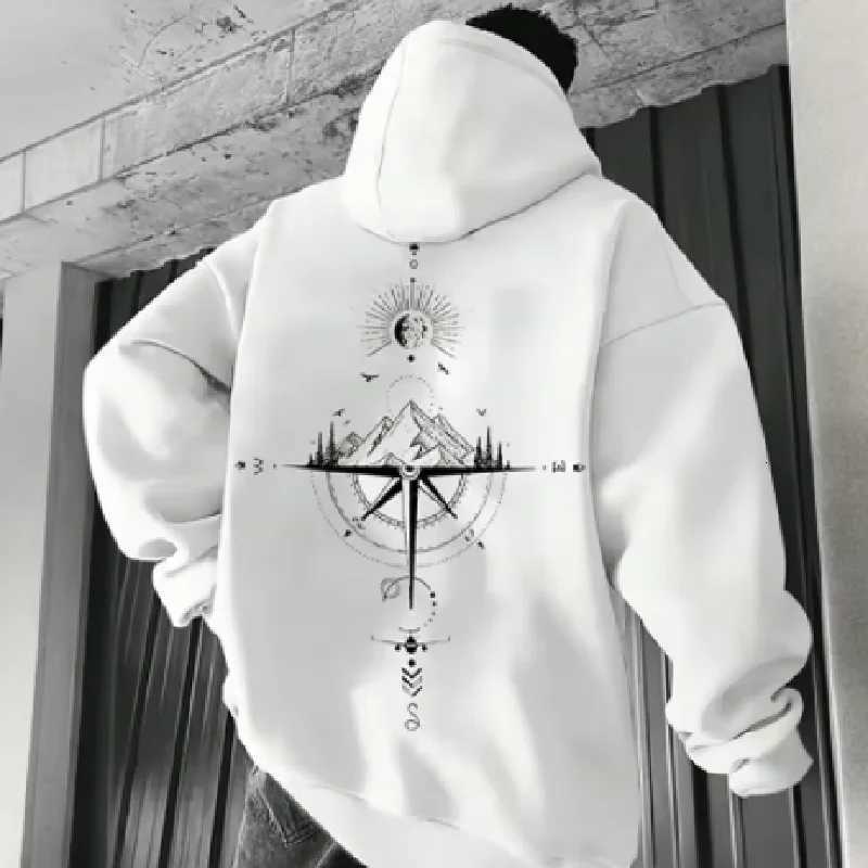 Vintage Compass Print Hoodies for Men High Quality Hooded Long Sleeve Pullover All Season Daily Casual Sports Tops Mens ClothesT251023