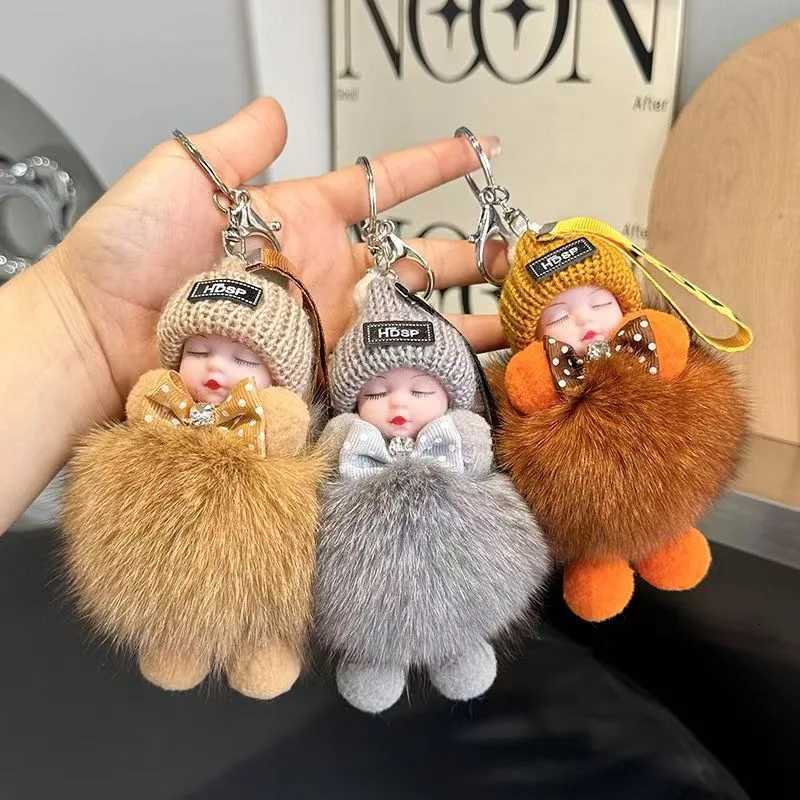 Cute Fluffy Plush Sleepy Doll Keychain For Women Girls Bag Car Key Chain Kawaii Key Ring On Bag Car Trinket Pendant Gift Z251023