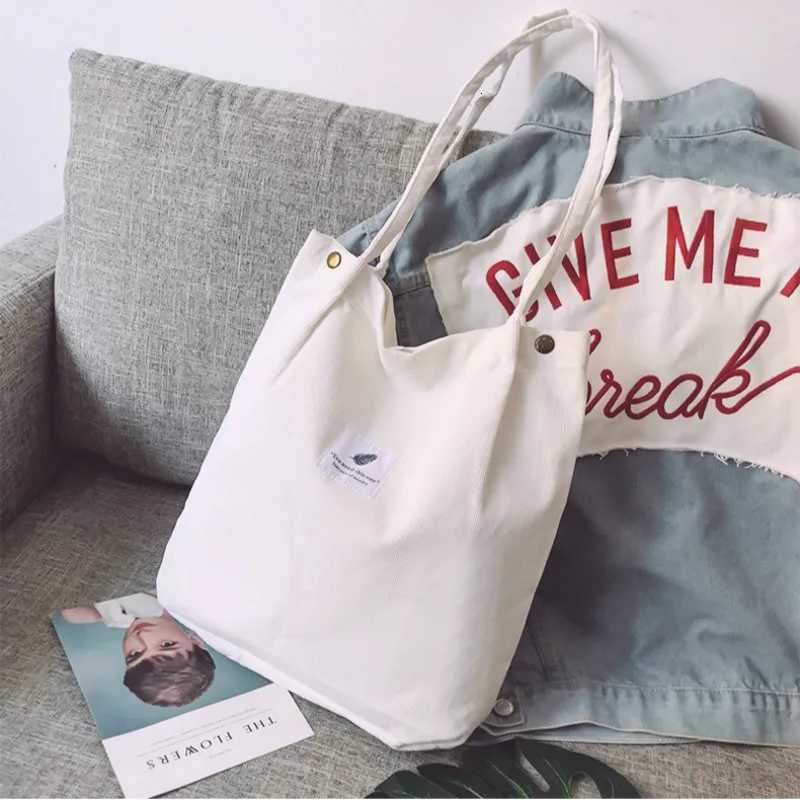 Retro Women Corduroy Shoulder Bags Solid color Shopping Bags Reusable Tote 2022 New Female Bag Handbags Large Shopper Totes BagsL251023