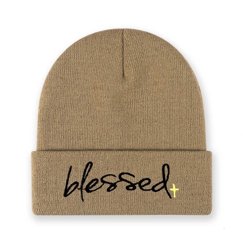 1pcBlessed Embroidered Beanie Soft Stretchy Lightweight Winter Hat for Men Women Outdoor Hip Hop FashionXJ251023