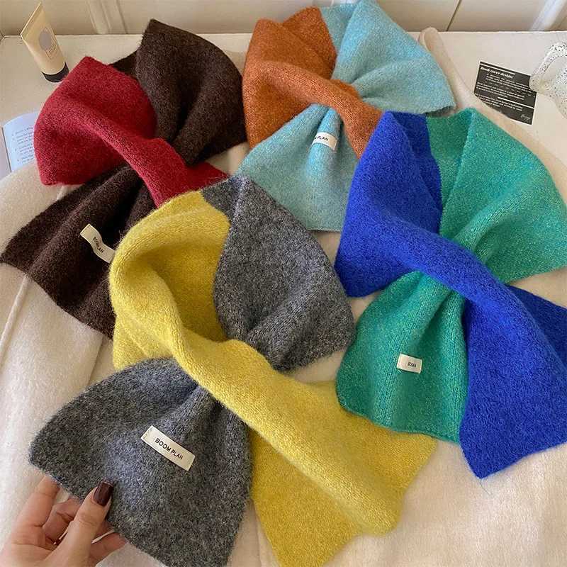 Korean Highend Color Blocked Cross Shawl Women Autumn And Winter New Warm Scarf Cross Knitted Winter Protect Neck Women Scarf J251113
