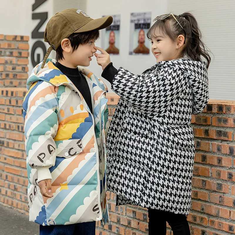 OLEKID 2025 Winter Thick Warm Children Girl Down Jacket Houndstooth Long Baby Girl Jacket 17 Years Kids Toddler Girl Outerwear Y251023