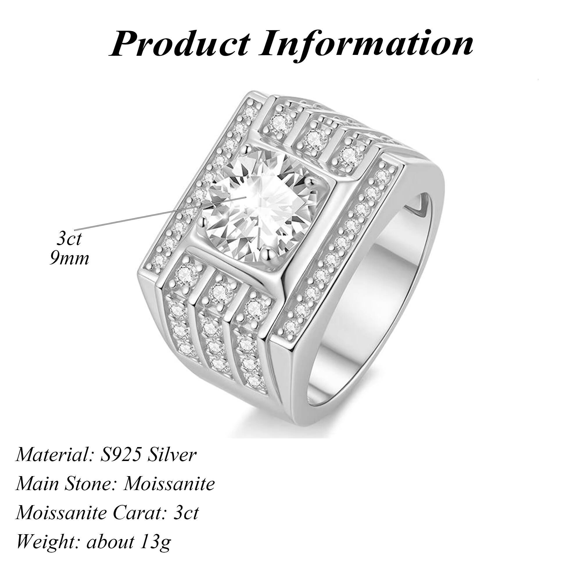 Factory Wholesale Round Brilliant Cut D Color 3ct Moissanite Engagement Rings with GRA Certificate for Man Parties