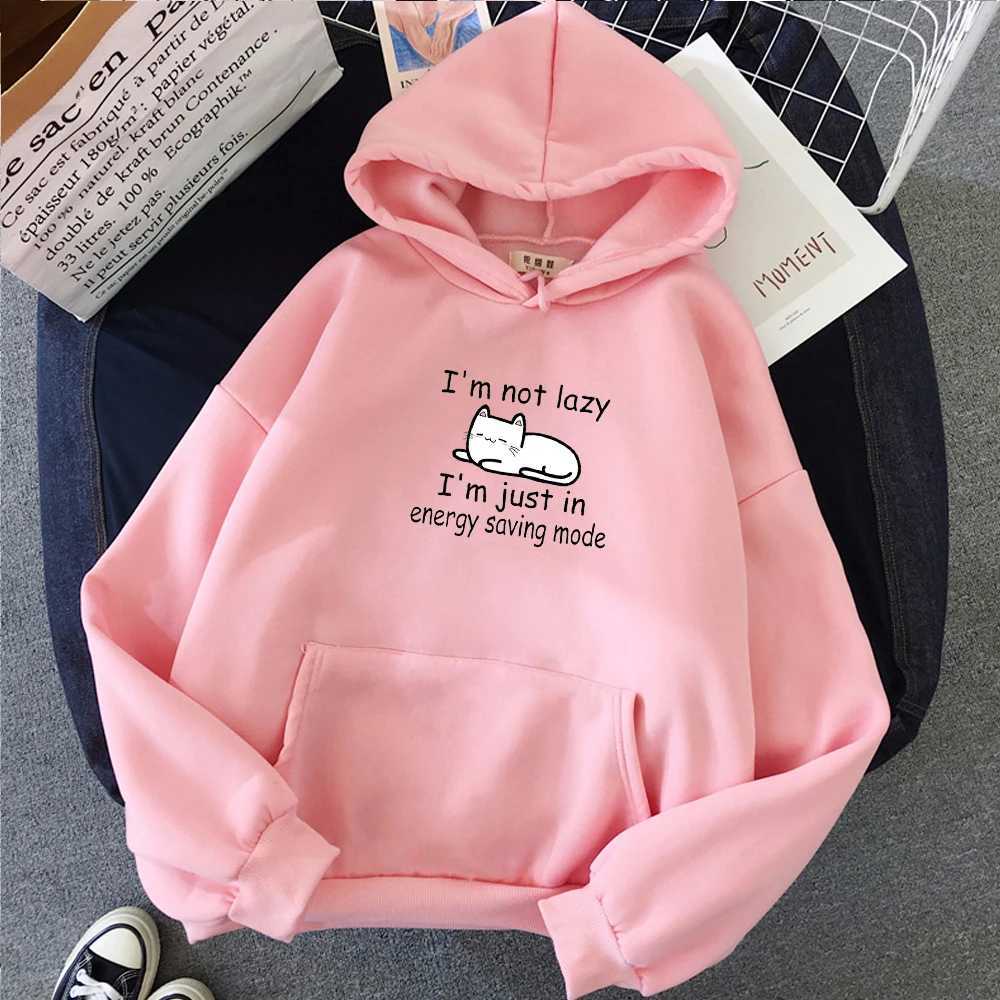 Long Sleeve Funny Streetwear Female I Am Not Women Kpop Harajuku Sweatshirts Cute Cartoon Cat Graphic Lazy Letter Print HoodieT251023
