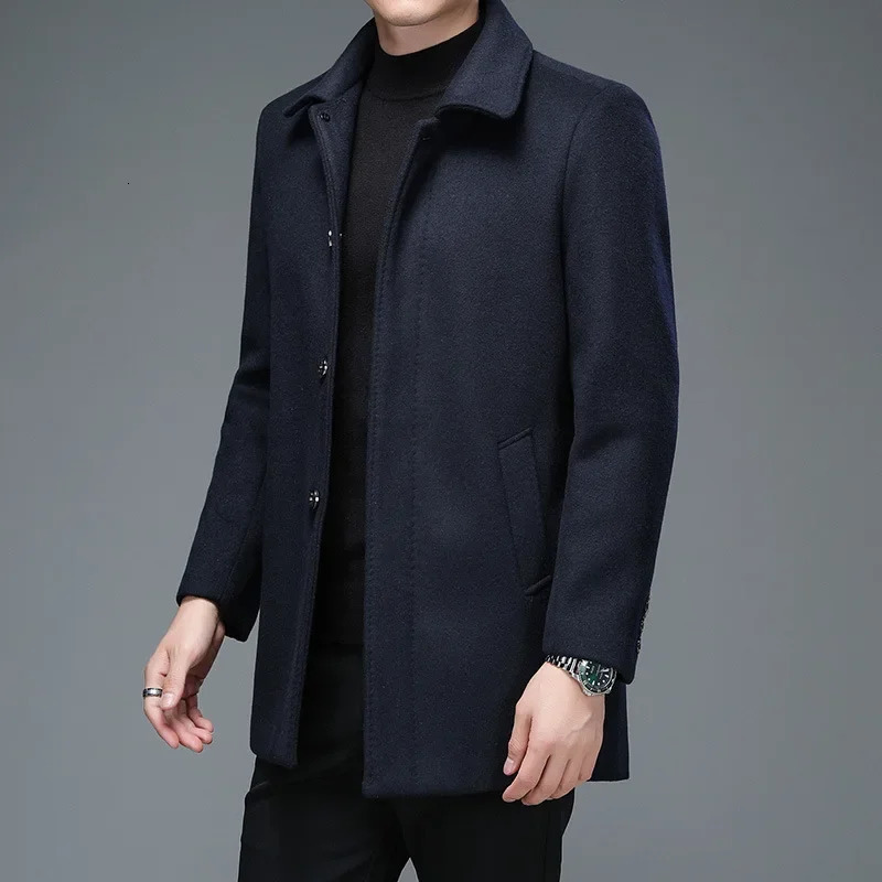 Men Winter Warm Casual Wool Blends Trench Coat Male Autumn Fashion Business Medium Solid Thick Slim Jacket Windbreaker Overcoat 251016