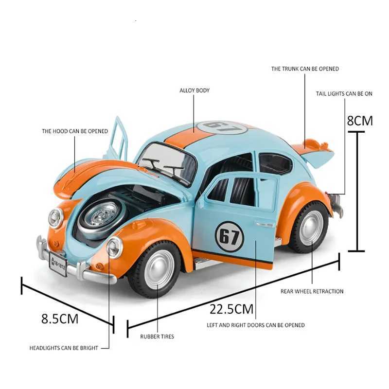 118 Mini Alloy Classic Car Model Diecast 1955 Beetle Toy Metal Car Sound And Light Pull Back Simulation Collection Gifts ToysT251023
