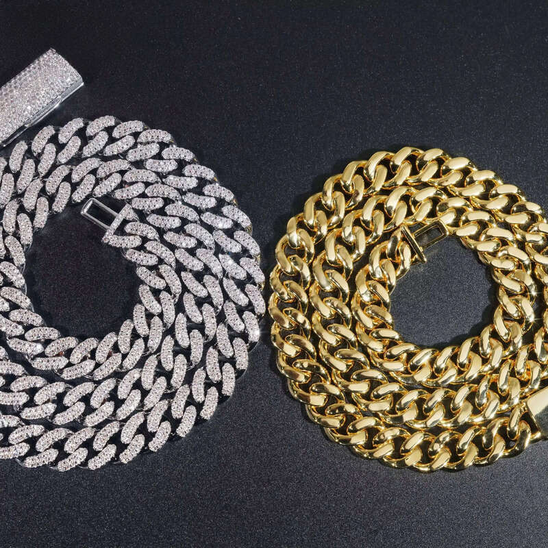 Wholesale Jewelry Factory Price Fashion Men Necklace Brass Gold Plated Cz Dia 10mm Hip Hop Iced Out Miami Cuban Link Chain