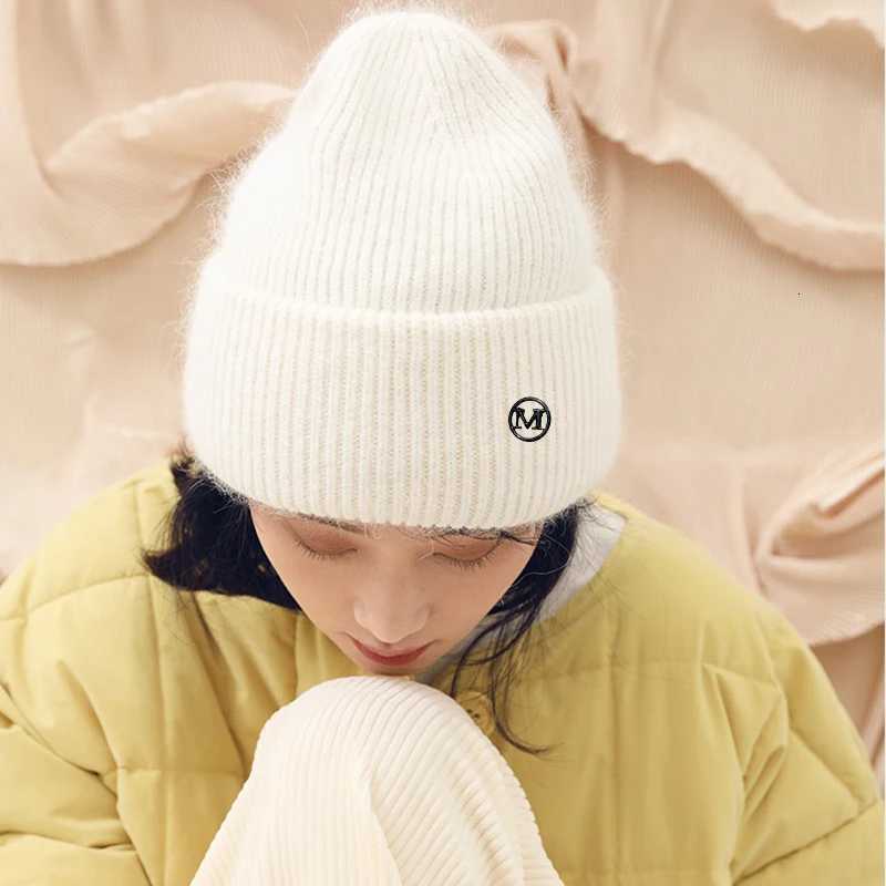 2024 Fluffy Angora Hat Rabbit Fur Warm Winter hat For Womans Cashmere Wool Soft Beanies Blue Knitted Hat Outdoor Ski FemaleXJ251023