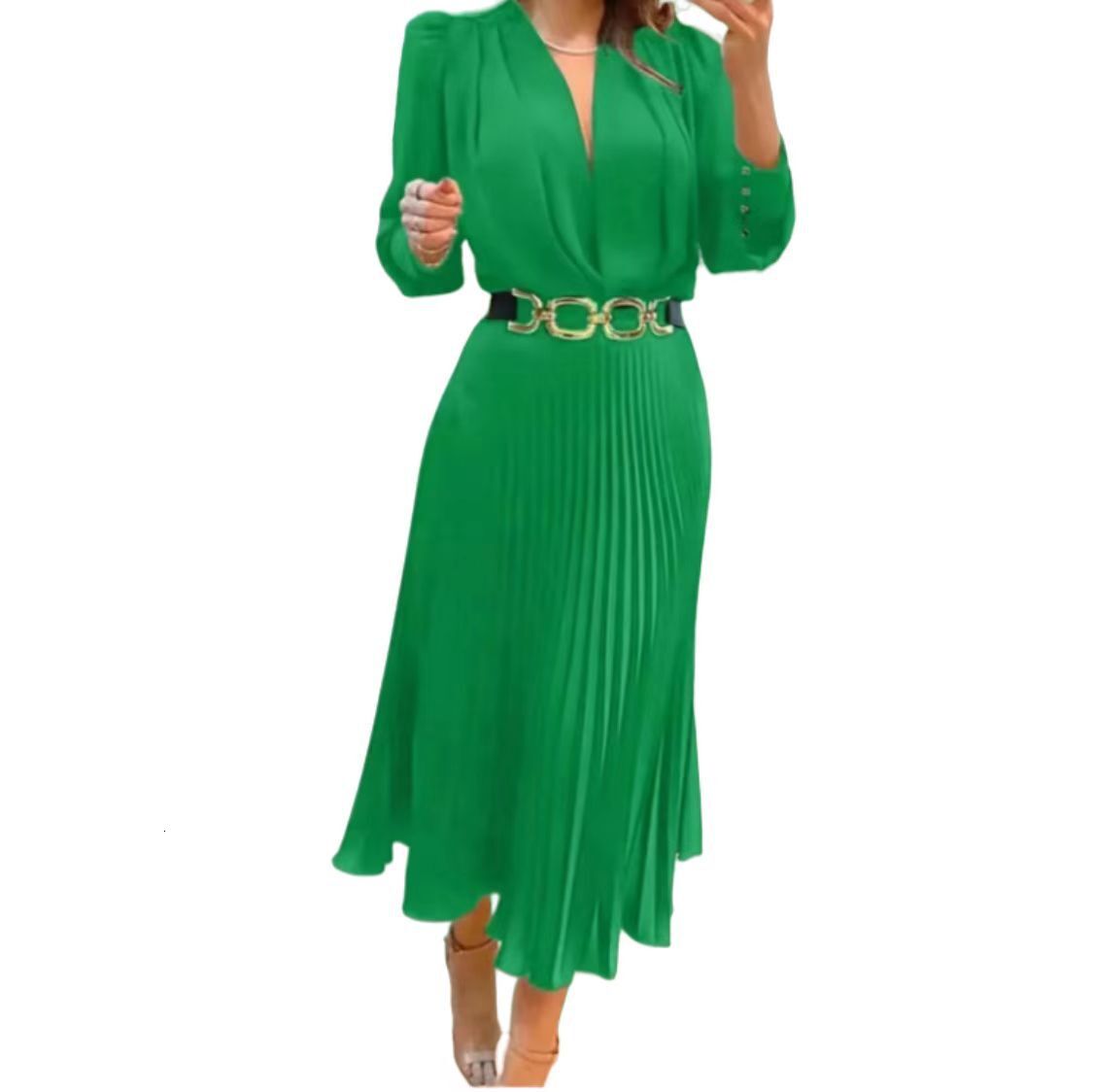 New designer women's clothing, European and American solid color plus size pleated long skirt, hot selling fashion long skirt